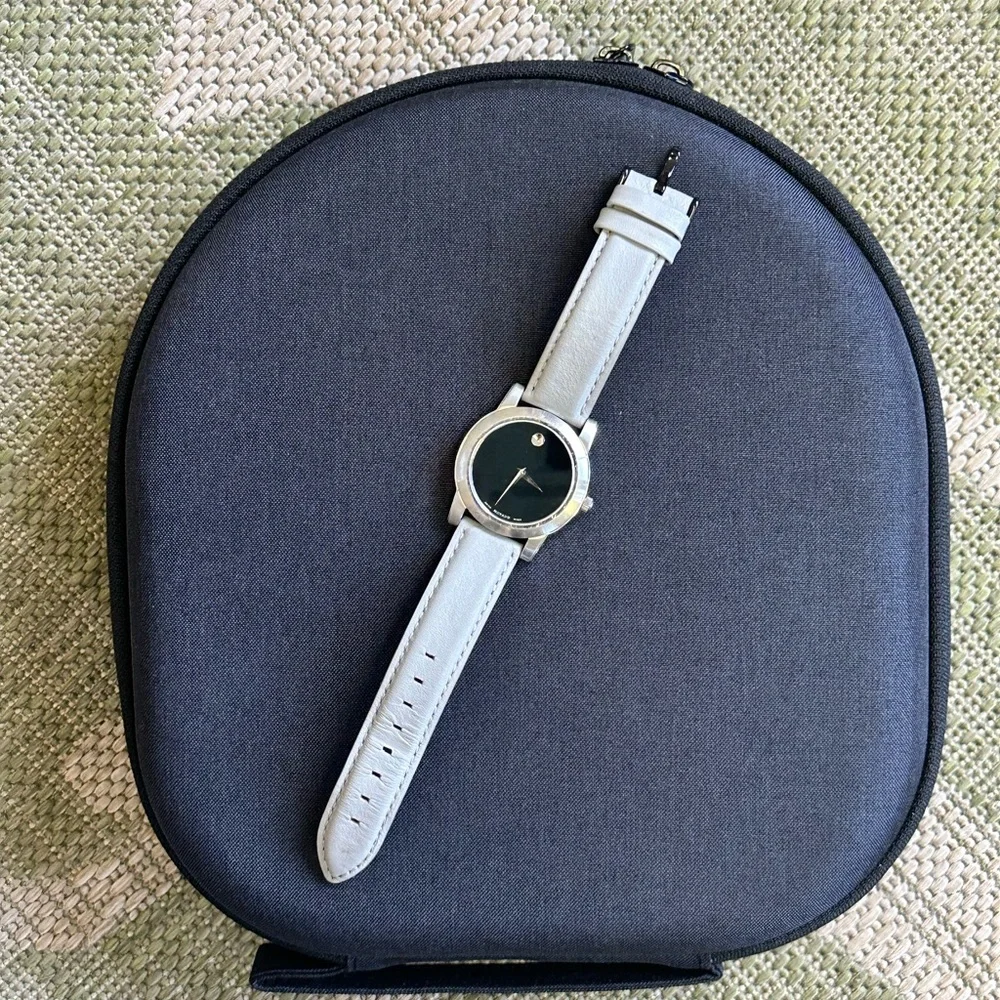Movado Black Face Watch with Gray Leather Band 🖤